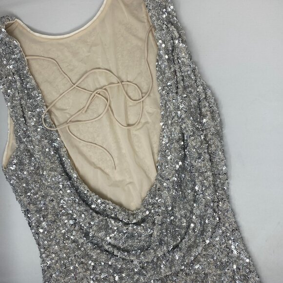 Alice + Olivia Celia Silver Sequin Cowl Back Dress 12 NWT $595 - Picture 9 of 12